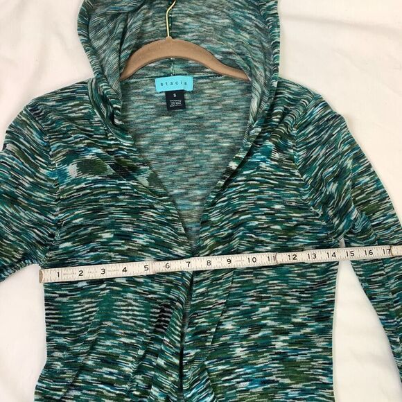 Anthropologie STACIA Open Cardigan Hooded Space Dye S Teal Green Bamboo - Picture 7 of 9
